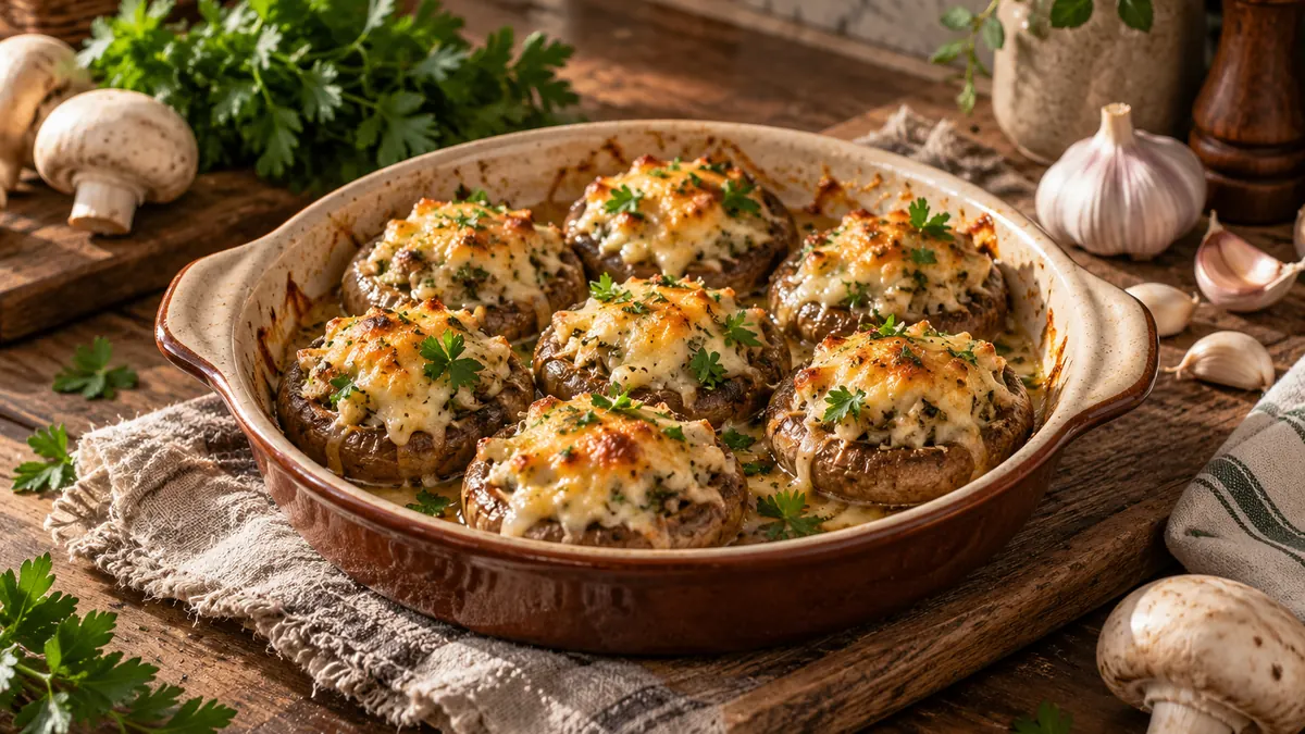 Шампиньоны в духовке с сыром и чесноком